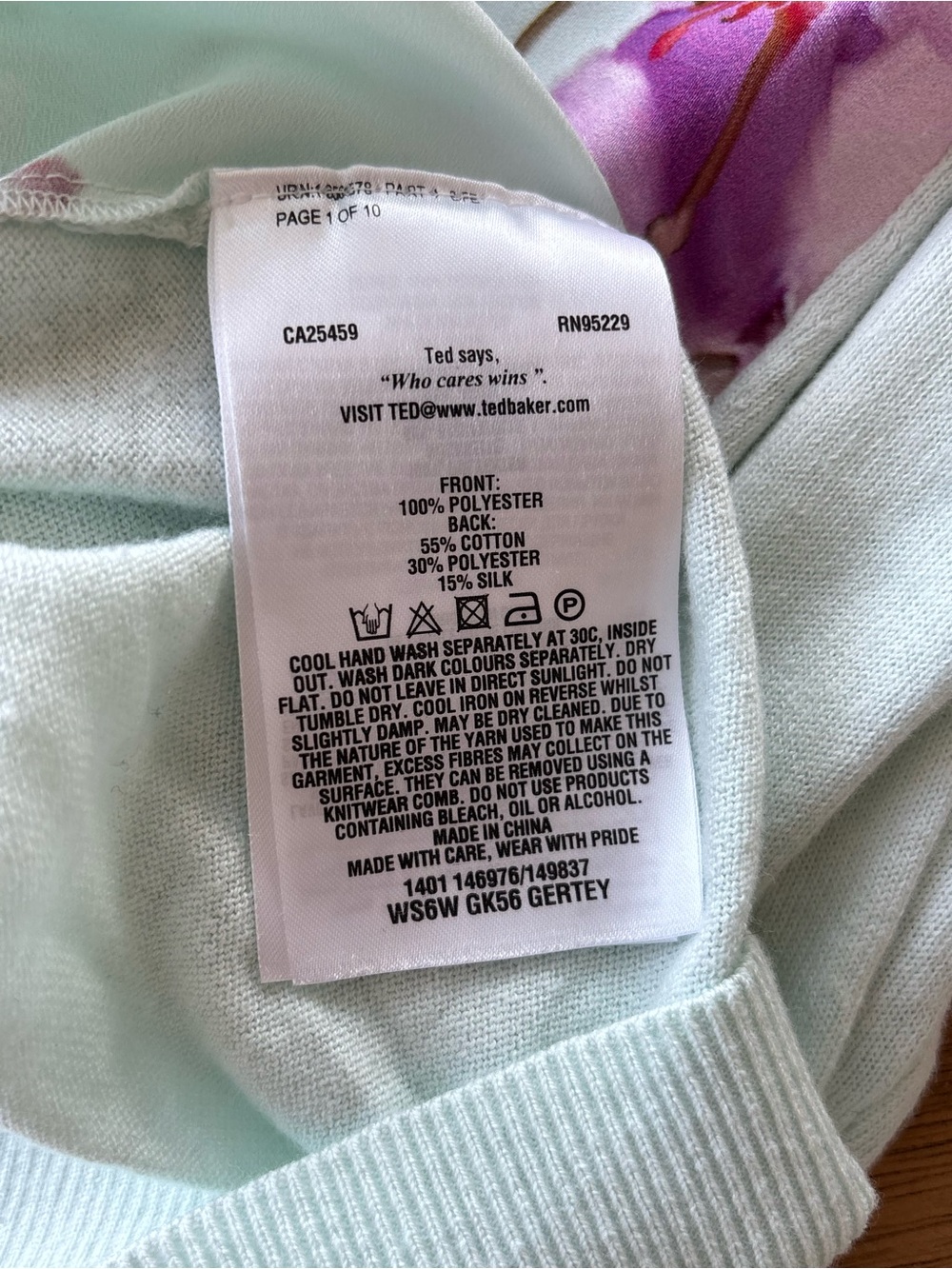 Ted Baker Gertie Hanging Gardens Floral Silk Blend Sweater Mint UK 3 US 8 M 90s - Picture 12 of 15